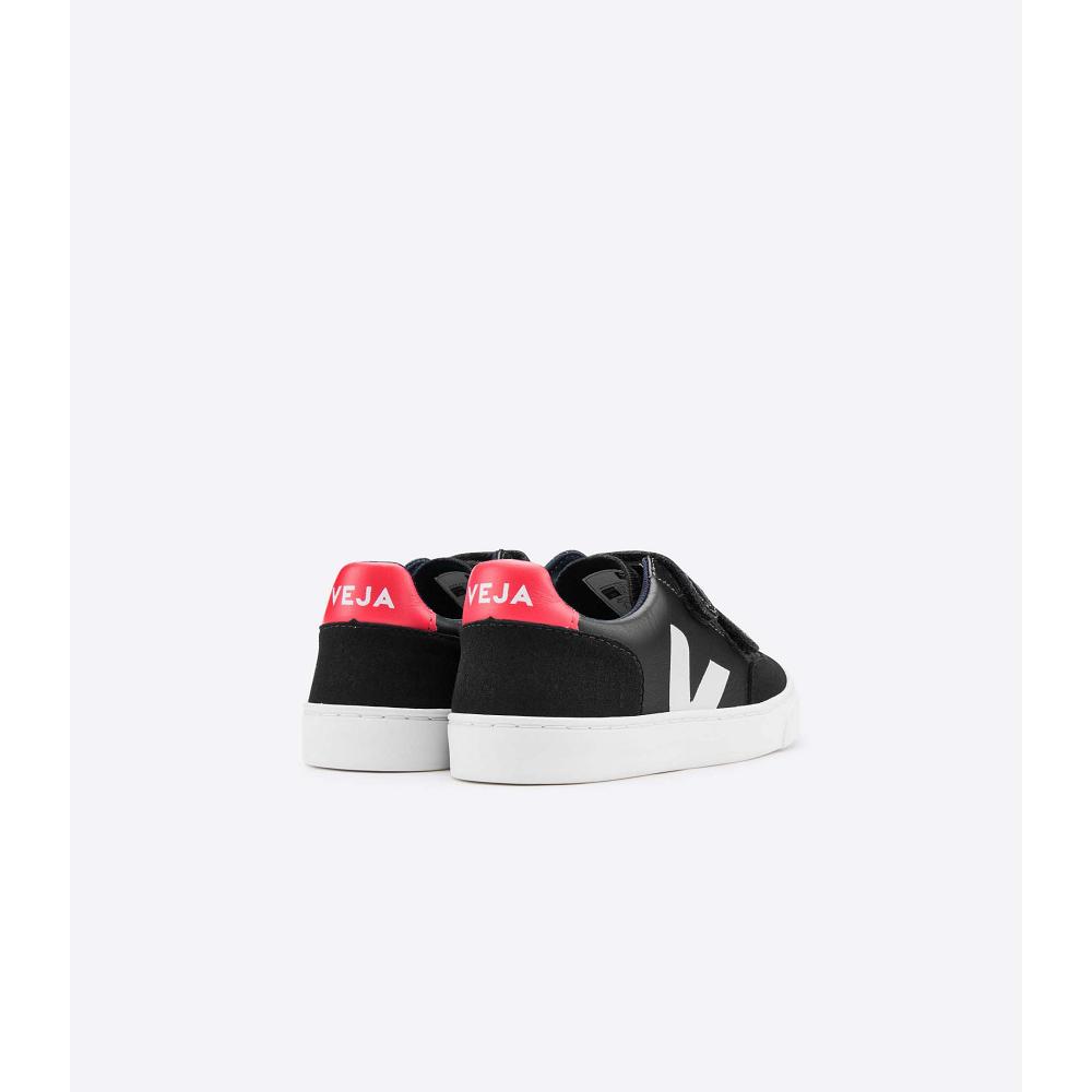 Veja V-12 LEATHER Kids' Sneakers Black/White | NZ 870QMA